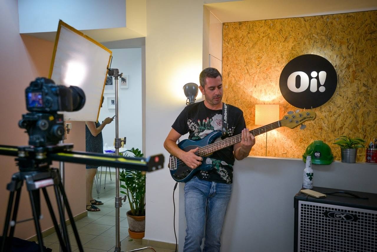 David playing his bass guitar