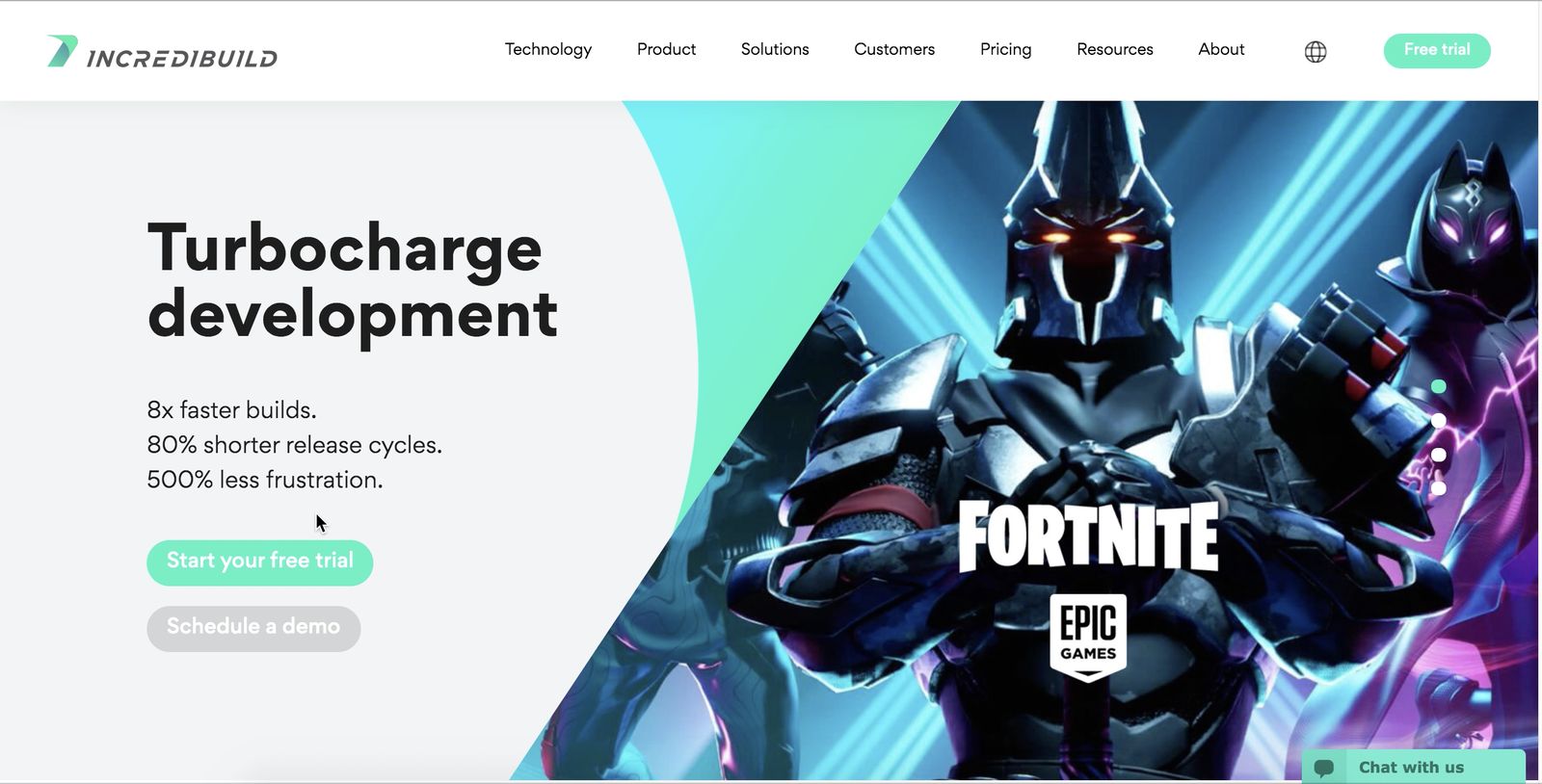 Incredibuild website homepage with the Turbocharge development headline
