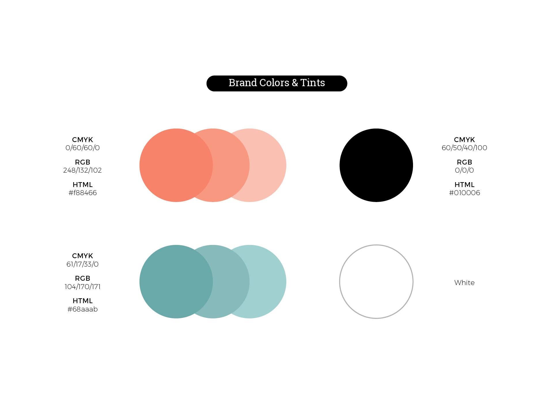 Muse eyewear: brand colors and tints, coral and teal beside black and white