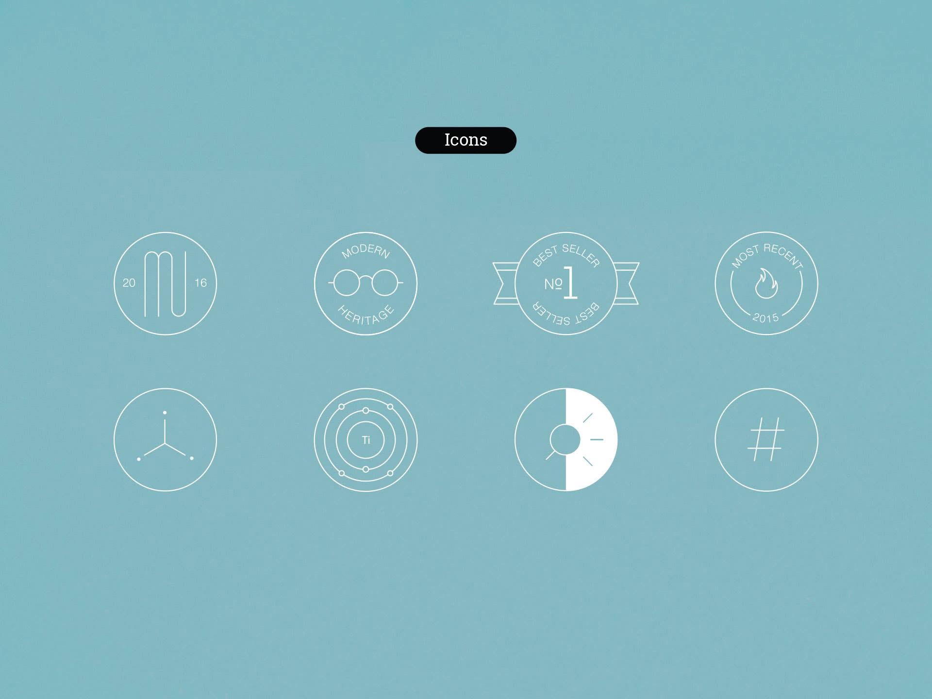 Muse eyewear: badge icon set on the teal brand background