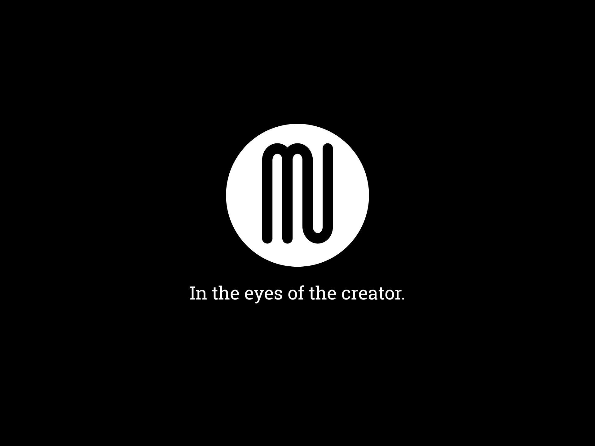 Muse eyewear: closing board, the white monogram and tagline on black